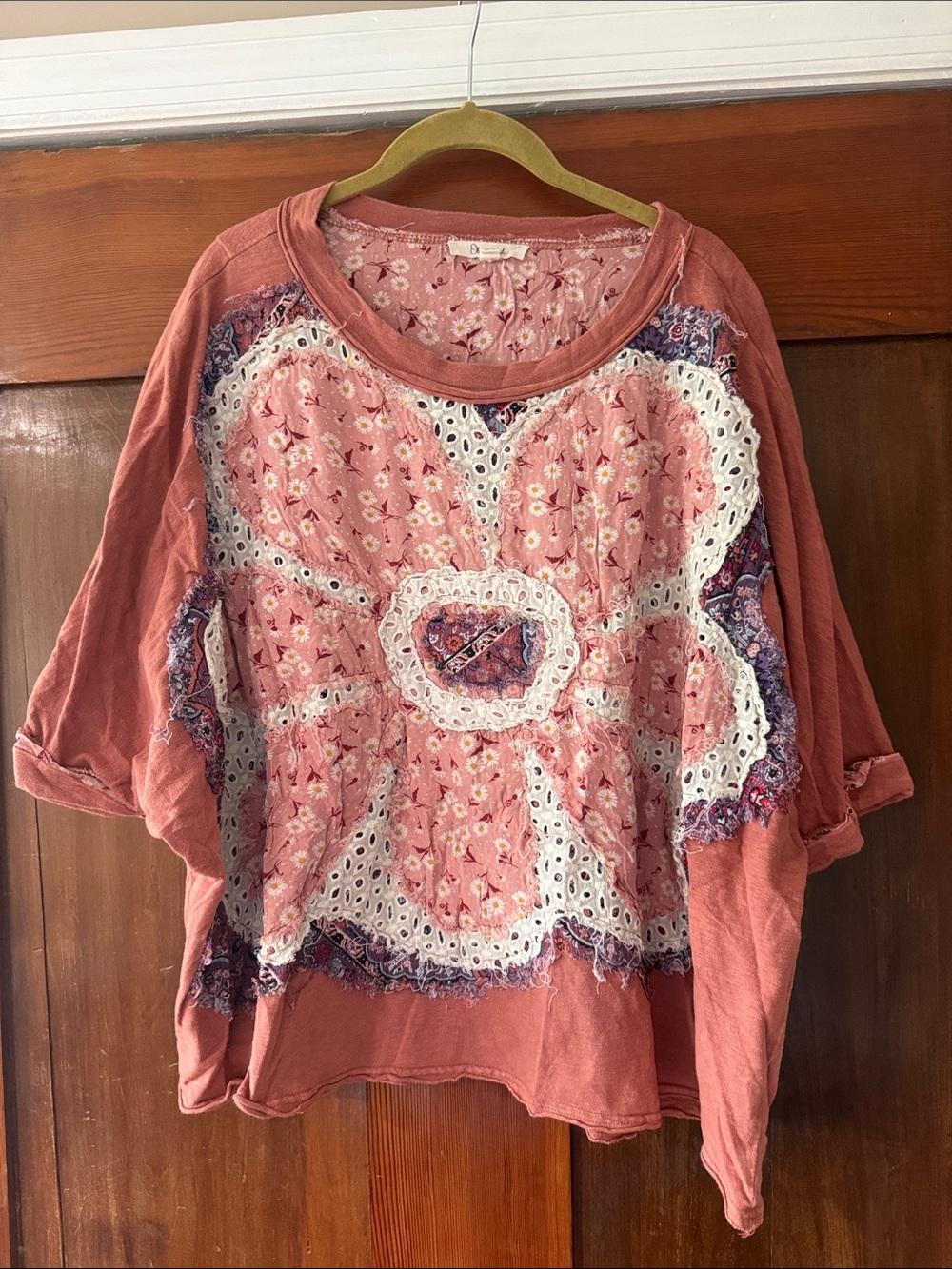 Oli & Hali Rose Pink Floral Eyelet Patchwork Tunic